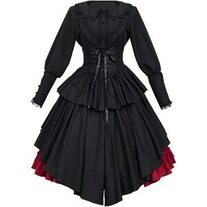Women Victorian Dress 2PCS Set Steampunk Skirt Vintage Gothic Costume
